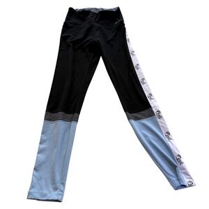 Victorias Secret Pink Ultimate Yoga Leggings Small S Black White Blue Logo